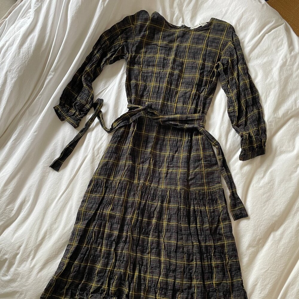 Gravel & Gold Cotton Plaid Dress